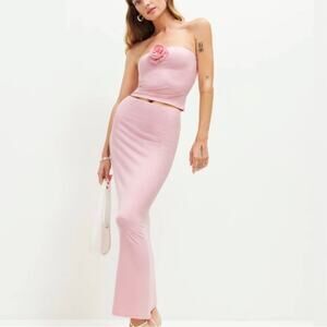 Reformation Women's Adalynn Knit Two Piece Skirt Set XL Babygirl Pink